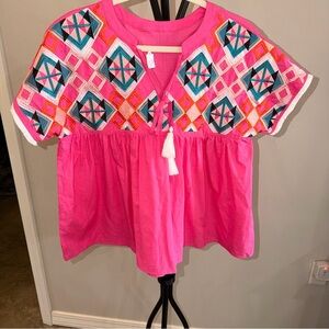 NWT - Pink Embroidered Blouse